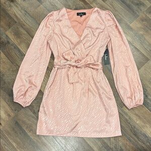 Lulu's Blush Long Sleeve Wrap Dress